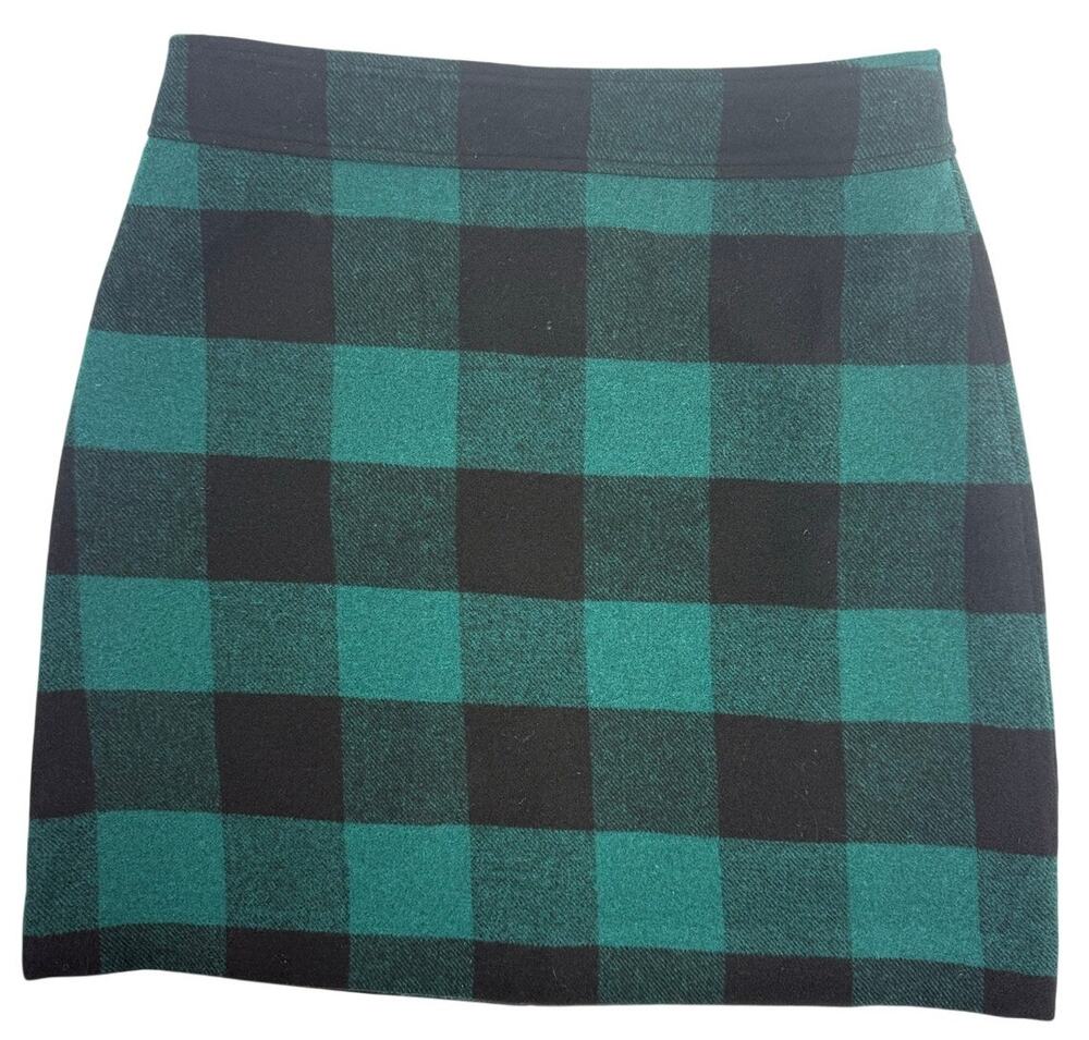 J.Crew Women's Wool Blend Green Black Plaid A-Line Skirt Size 8